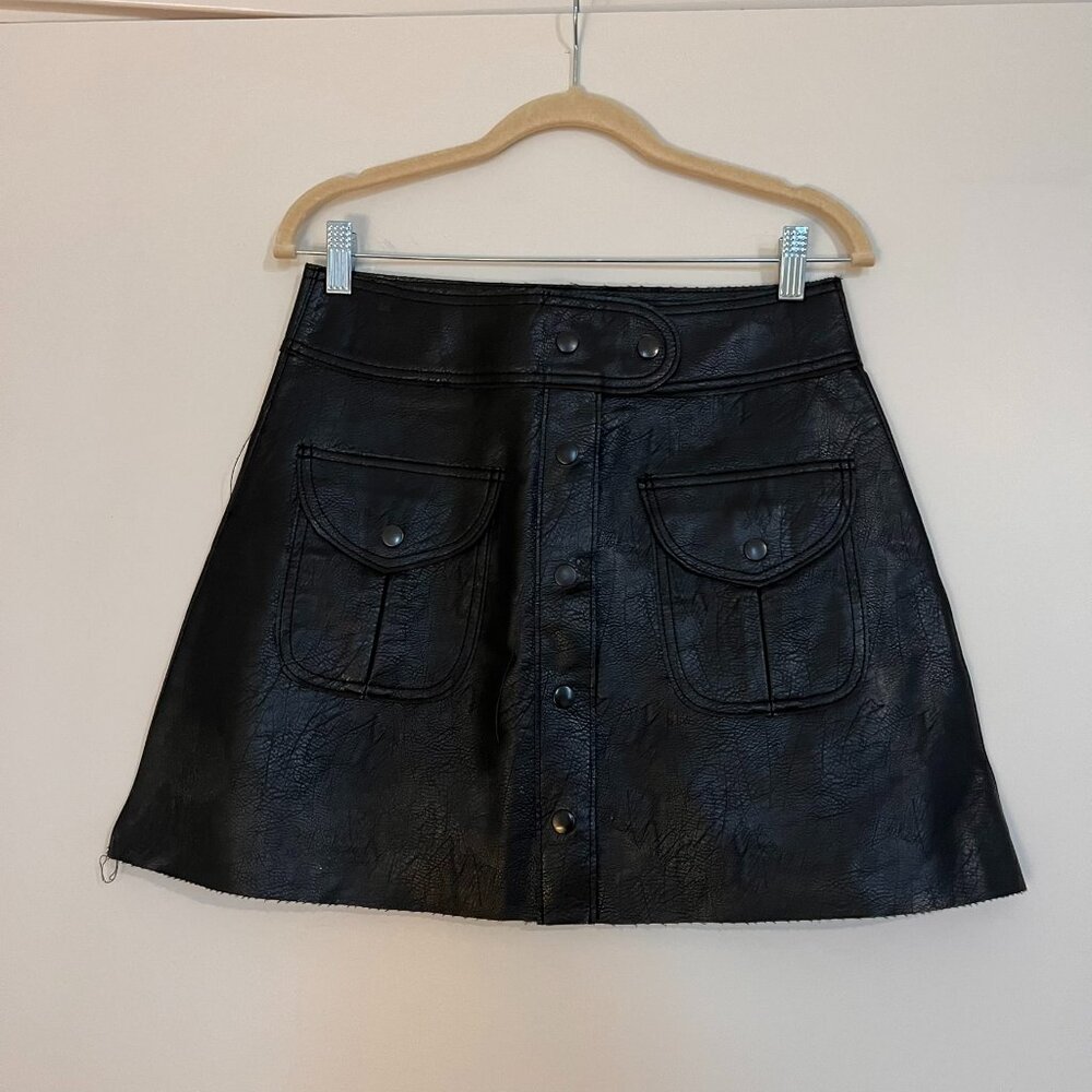 Zara Woman Black Faux Leather Mini Skirt